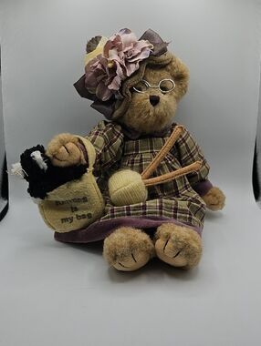 Vintage The Bearington Collection Knitter & Pearl Plush Bear & Cat Limited